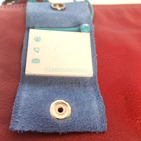 GABS Italian Red Leather Expandable Flat Shoulder Bag Turquoise Buttons - Picture 10 of 14